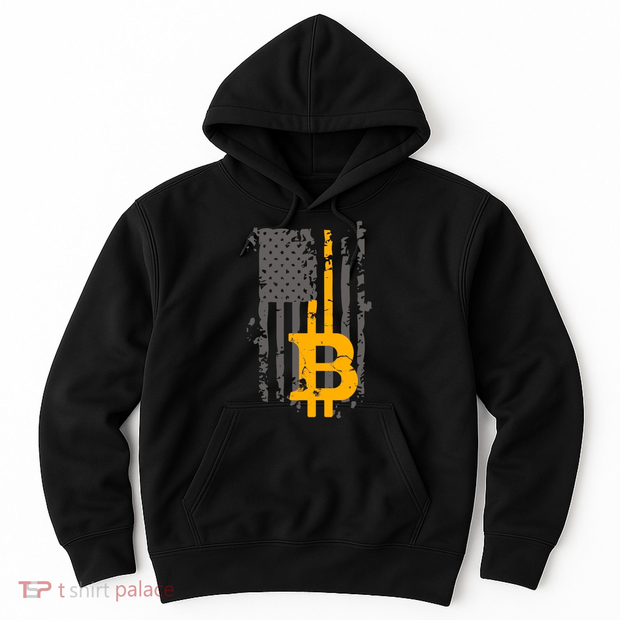 Bitcoin Crypto American Flag Gold Thin Line Hoodie