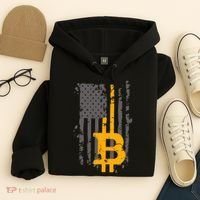 Bitcoin Crypto American Flag Gold Thin Line Hoodie thumb 4