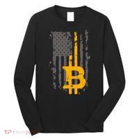 Bitcoin Crypto American Flag Gold Thin Line Long Sleeve Shirt thumb 0