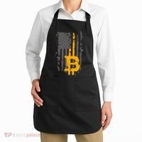 Bitcoin Crypto American Flag Gold Thin Line Apron thumb 2