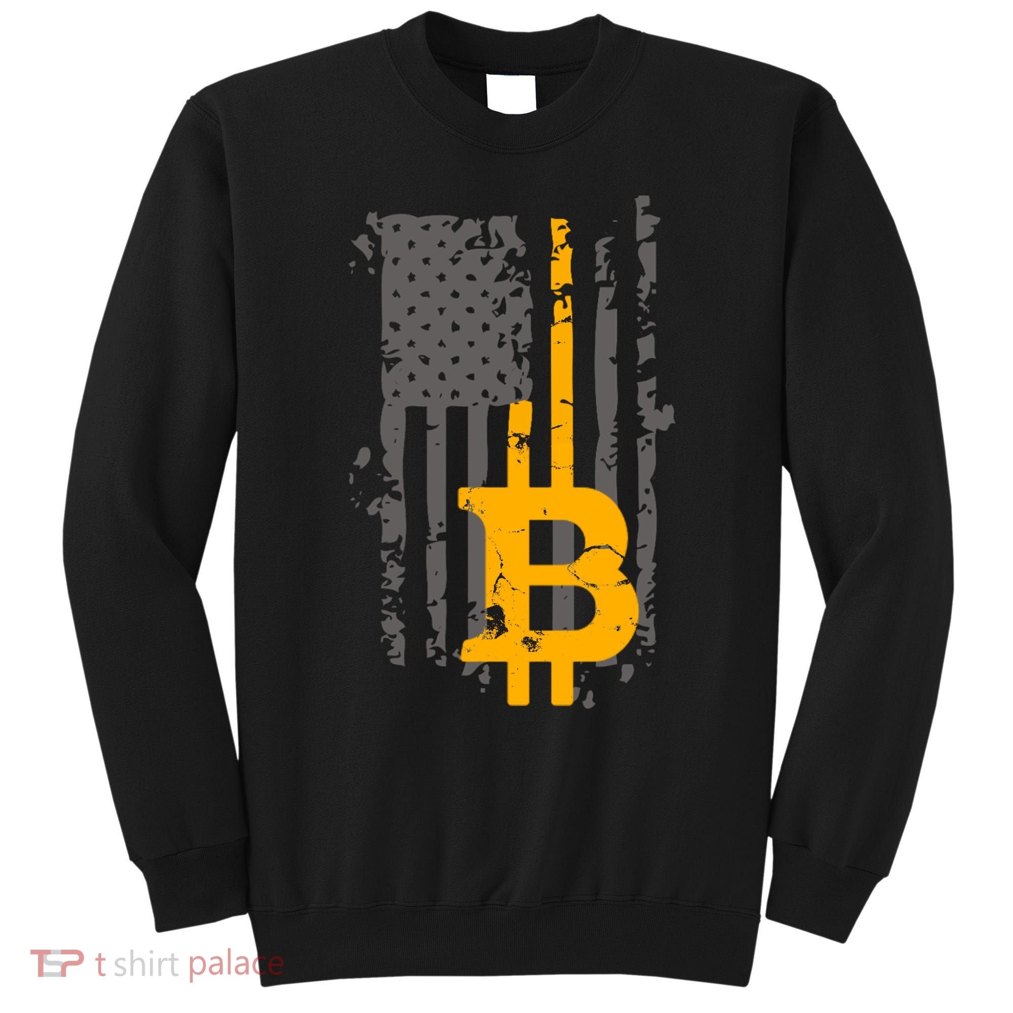 Bitcoin Crypto American Flag Gold Thin Line Sweatshirt
