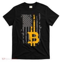 Bitcoin Crypto American Flag Gold Thin Line T-Shirt thumb 0