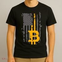 Bitcoin Crypto American Flag Gold Thin Line T-Shirt thumb 3