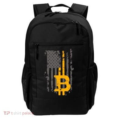 Bitcoin Crypto American Flag Gold Thin Line Backpack