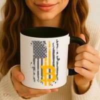 Bitcoin Crypto American Flag Gold Thin Line Coffee Mug thumb 3
