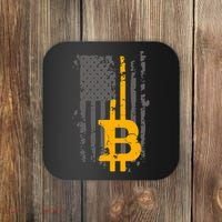 Bitcoin Crypto American Flag Gold Thin Line Coaster thumb 0