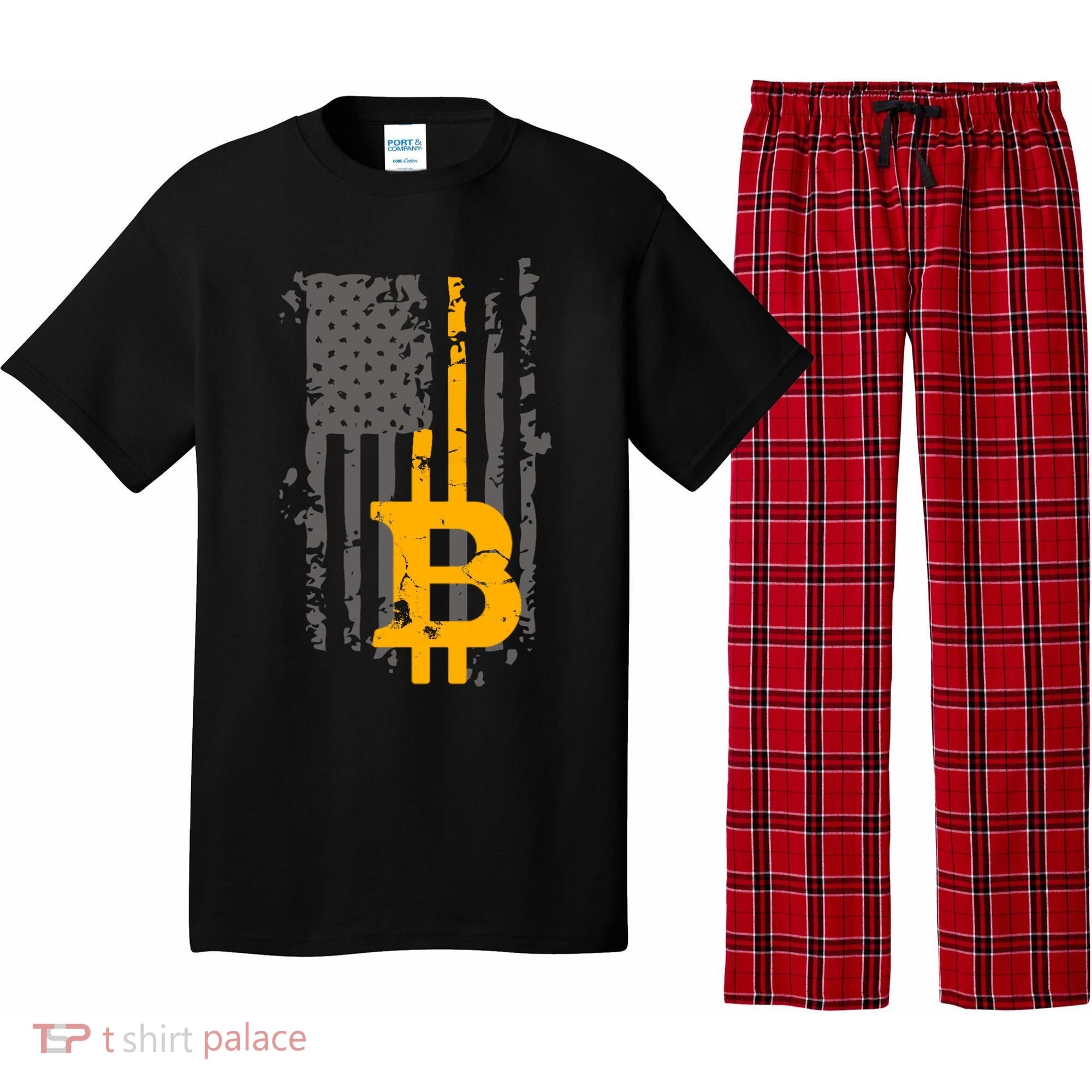 Bitcoin Crypto American Flag Gold Thin Line Pajama Set