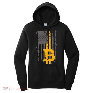 Bitcoin Crypto American Flag Gold Thin Line Women's Hoodie