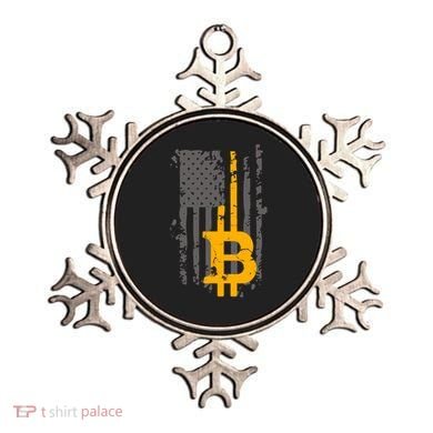 Bitcoin Crypto American Flag Gold Thin Line Ornament