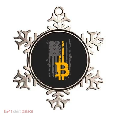 Bitcoin Crypto American Flag Gold Thin Line Ornament
