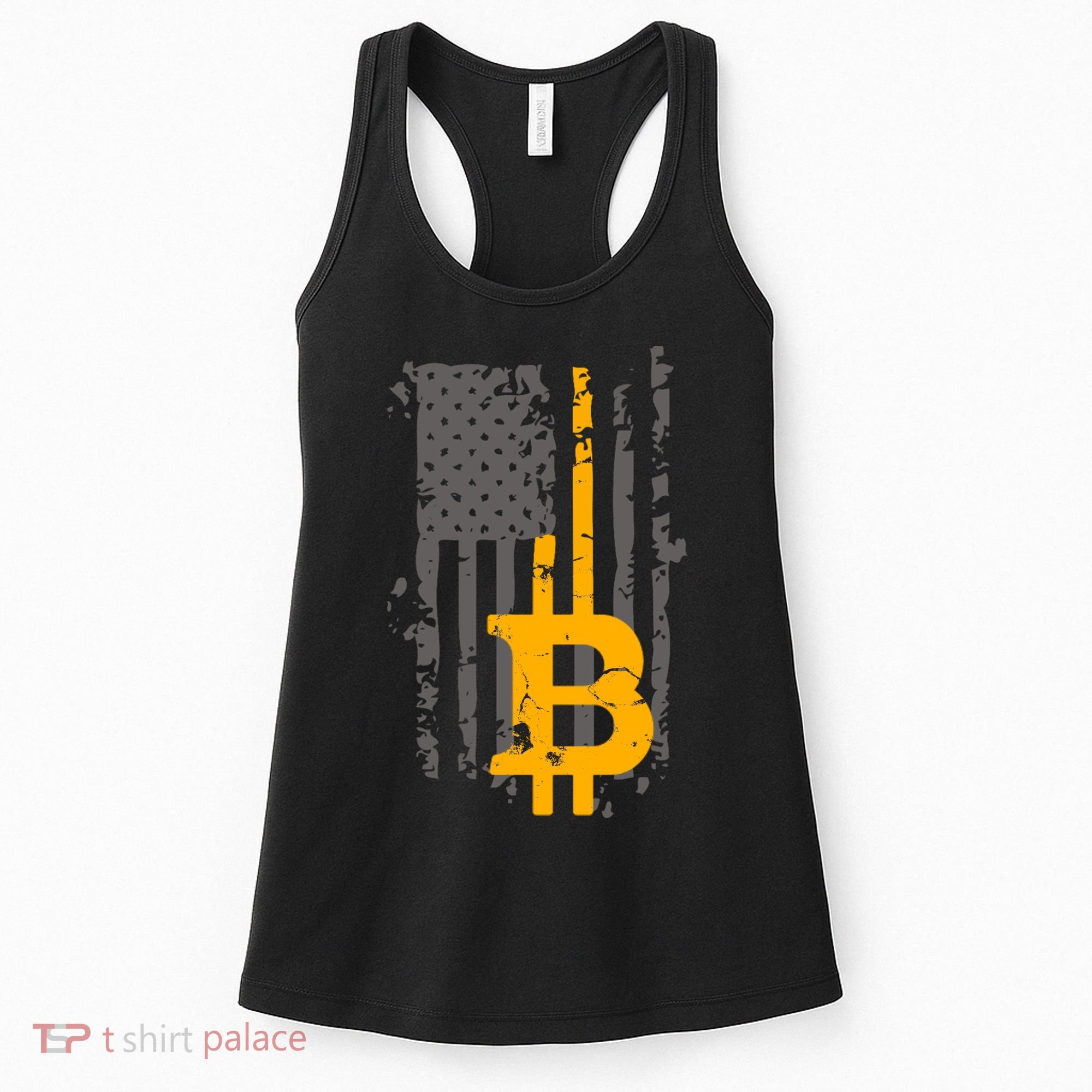 Bitcoin Crypto American Flag Gold Thin Line Women's Tank Top