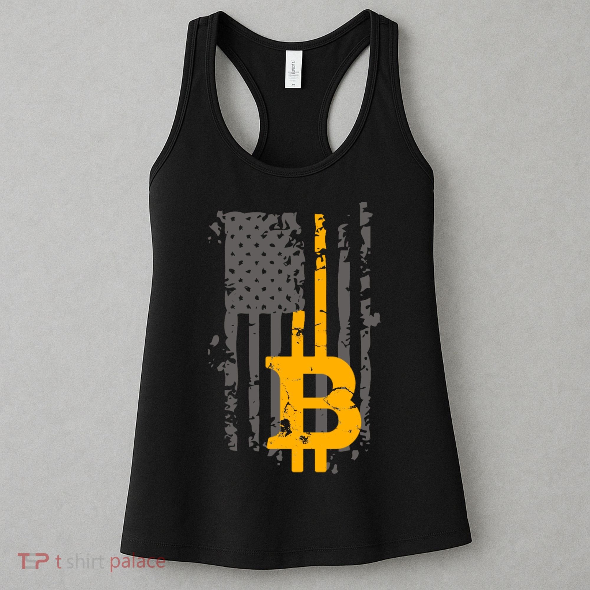 Bitcoin Crypto American Flag Gold Thin Line Women's Tank Top