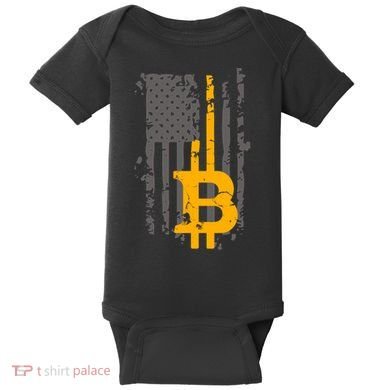 Bitcoin Crypto American Flag Gold Thin Line Baby Bodysuit