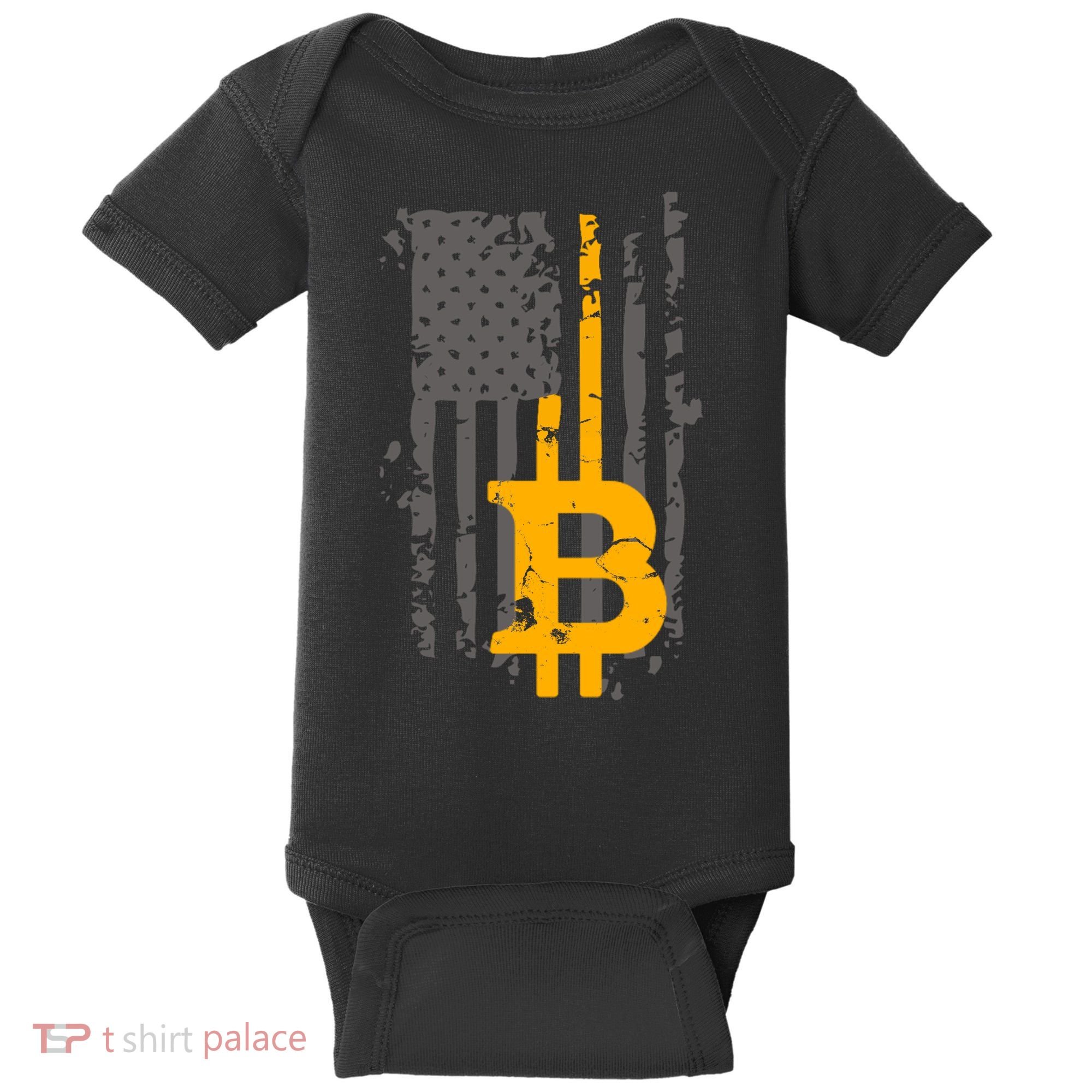 Bitcoin Crypto American Flag Gold Thin Line Baby Bodysuit