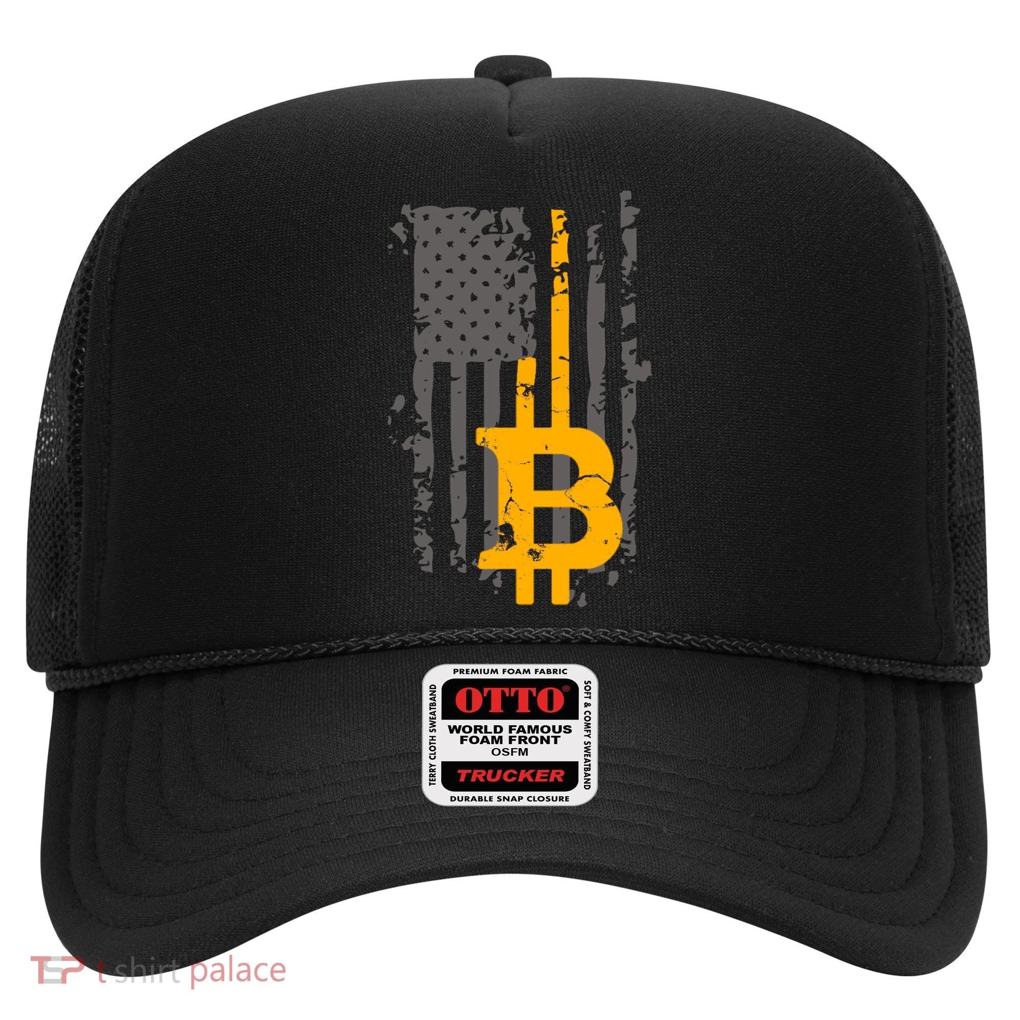 Bitcoin Crypto American Flag Gold Thin Line Hat