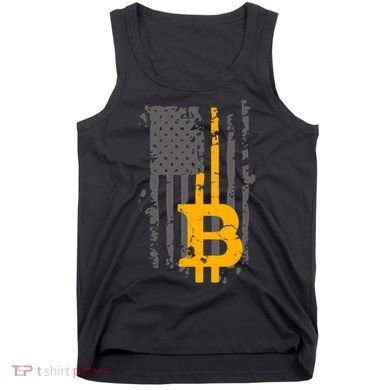 Bitcoin Crypto American Flag Gold Thin Line Tank Top