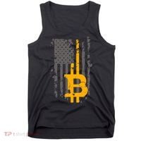 Bitcoin Crypto American Flag Gold Thin Line Tank Top thumb 0