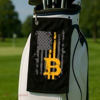 Bitcoin Crypto American Flag Gold Thin Line Golf Towel thumb 2