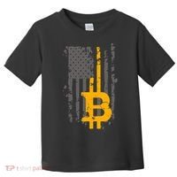 Bitcoin Crypto American Flag Gold Thin Line Toddler T-Shirt thumb 0