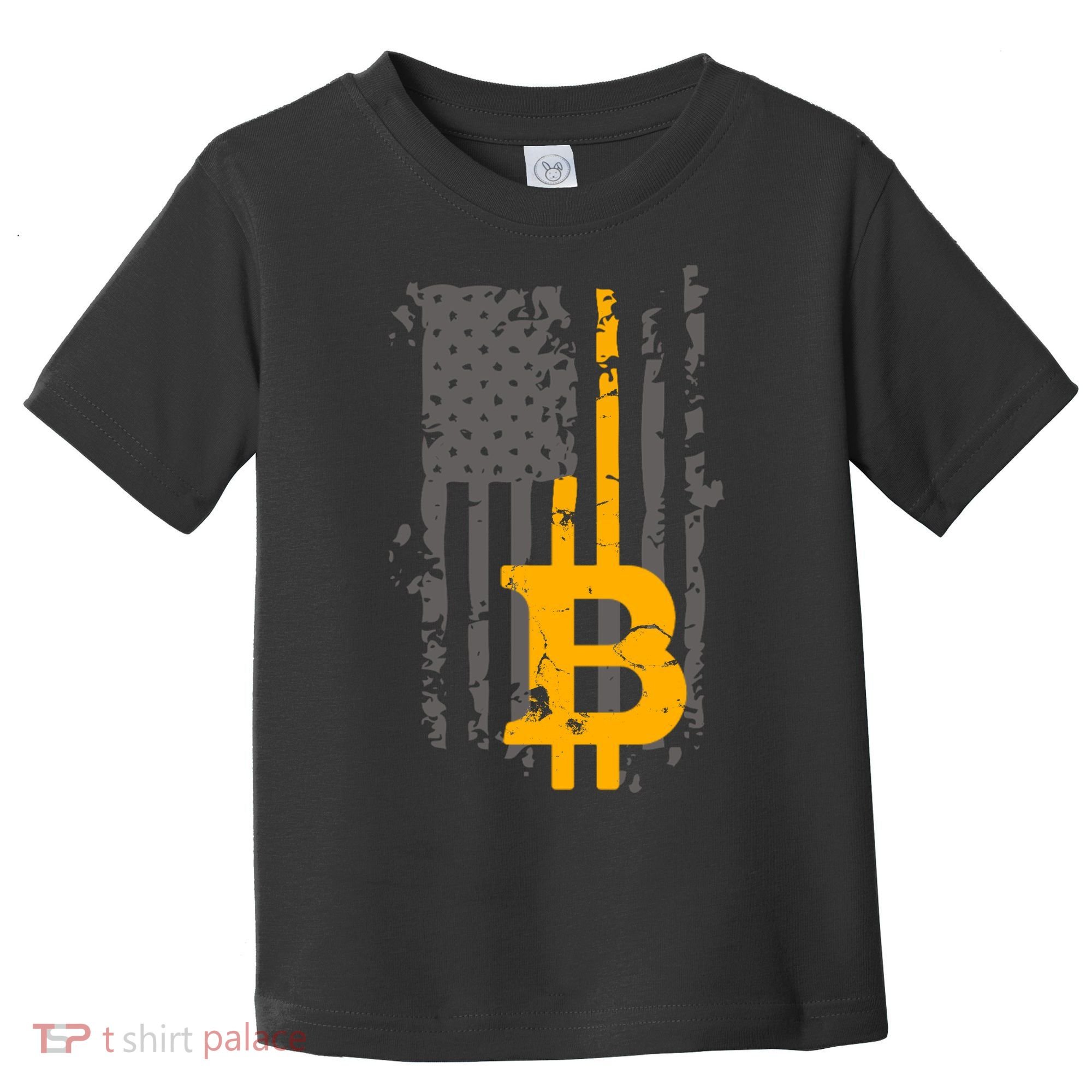 Bitcoin Crypto American Flag Gold Thin Line Toddler T-Shirt