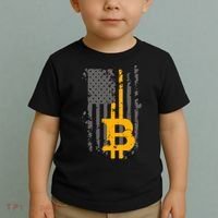 Bitcoin Crypto American Flag Gold Thin Line Toddler T-Shirt thumb 2