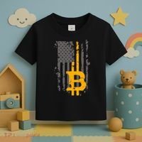 Bitcoin Crypto American Flag Gold Thin Line Toddler T-Shirt thumb 3
