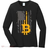 Bitcoin Crypto American Flag Gold Thin Line Women's Long Sleeve Shirt thumb 0