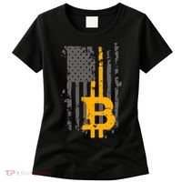 Bitcoin Crypto American Flag Gold Thin Line Women's T-Shirt thumb 0