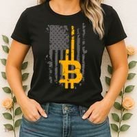 Bitcoin Crypto American Flag Gold Thin Line Women's T-Shirt thumb 2