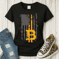 Bitcoin Crypto American Flag Gold Thin Line Women's T-Shirt thumb 3