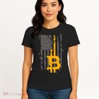 Bitcoin Crypto American Flag Gold Thin Line Women's T-Shirt thumb 4