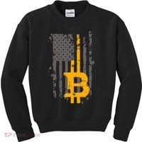 Bitcoin Crypto American Flag Gold Thin Line Kids Sweatshirt thumb 0