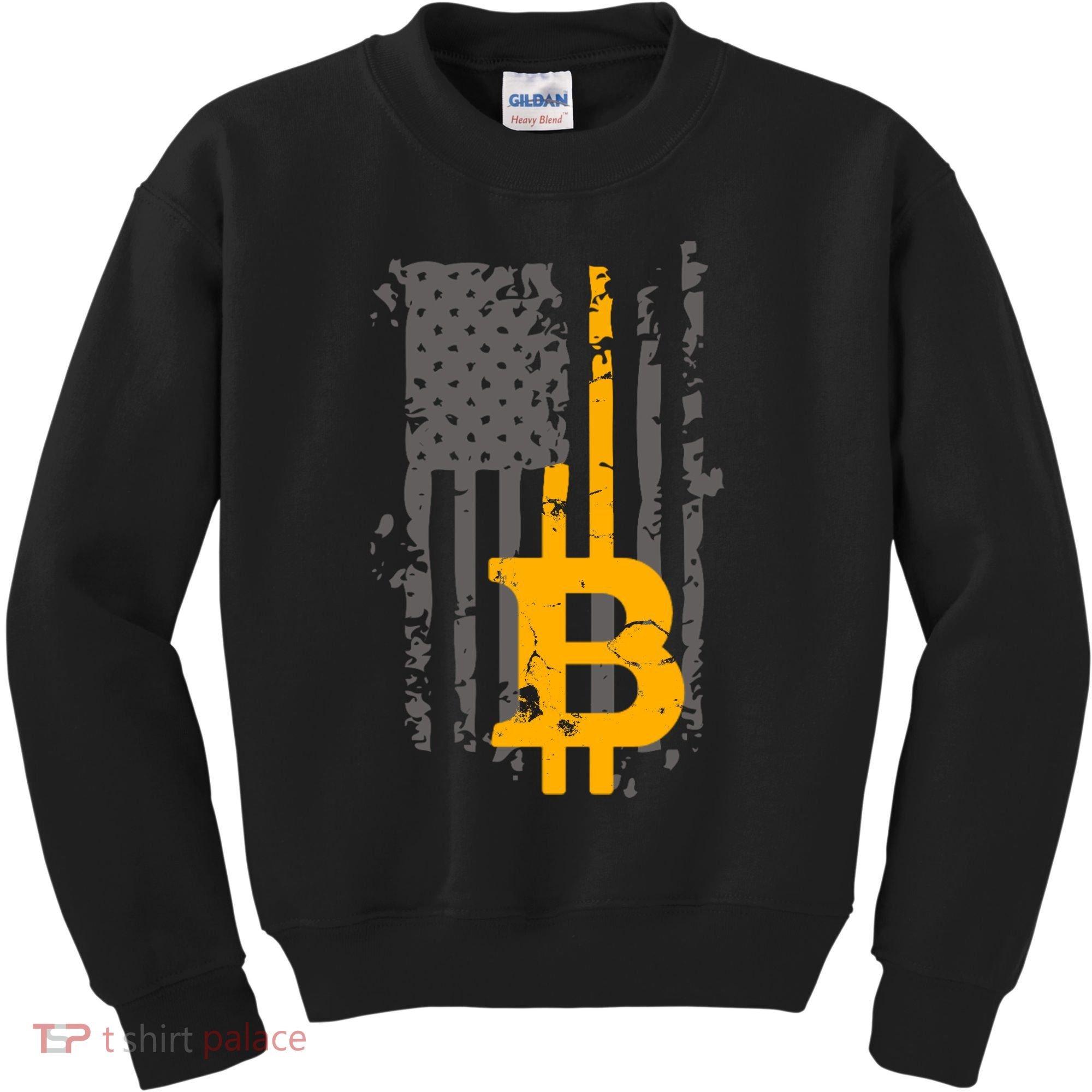 Bitcoin Crypto American Flag Gold Thin Line Kids Sweatshirt