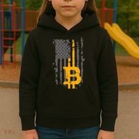 Bitcoin Crypto American Flag Gold Thin Line Kids Hoodie thumb 3