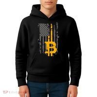 Bitcoin Crypto American Flag Gold Thin Line Kids Hoodie thumb 4