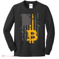 Bitcoin Crypto American Flag Gold Thin Line Kids Long Sleeve Shirt thumb 0