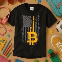 Bitcoin Crypto American Flag Gold Thin Line Kids T-Shirt thumb 3