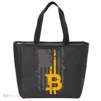 Bitcoin Crypto American Flag Gold Thin Line Tote Bag thumb 0