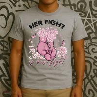 Breast Cancer Awareness Her Fight Is Our Fight Pink Ribbon Boxing Gloves T-Shirt thumb 3