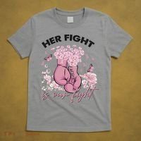 Breast Cancer Awareness Her Fight Is Our Fight Pink Ribbon Boxing Gloves T-Shirt thumb 5