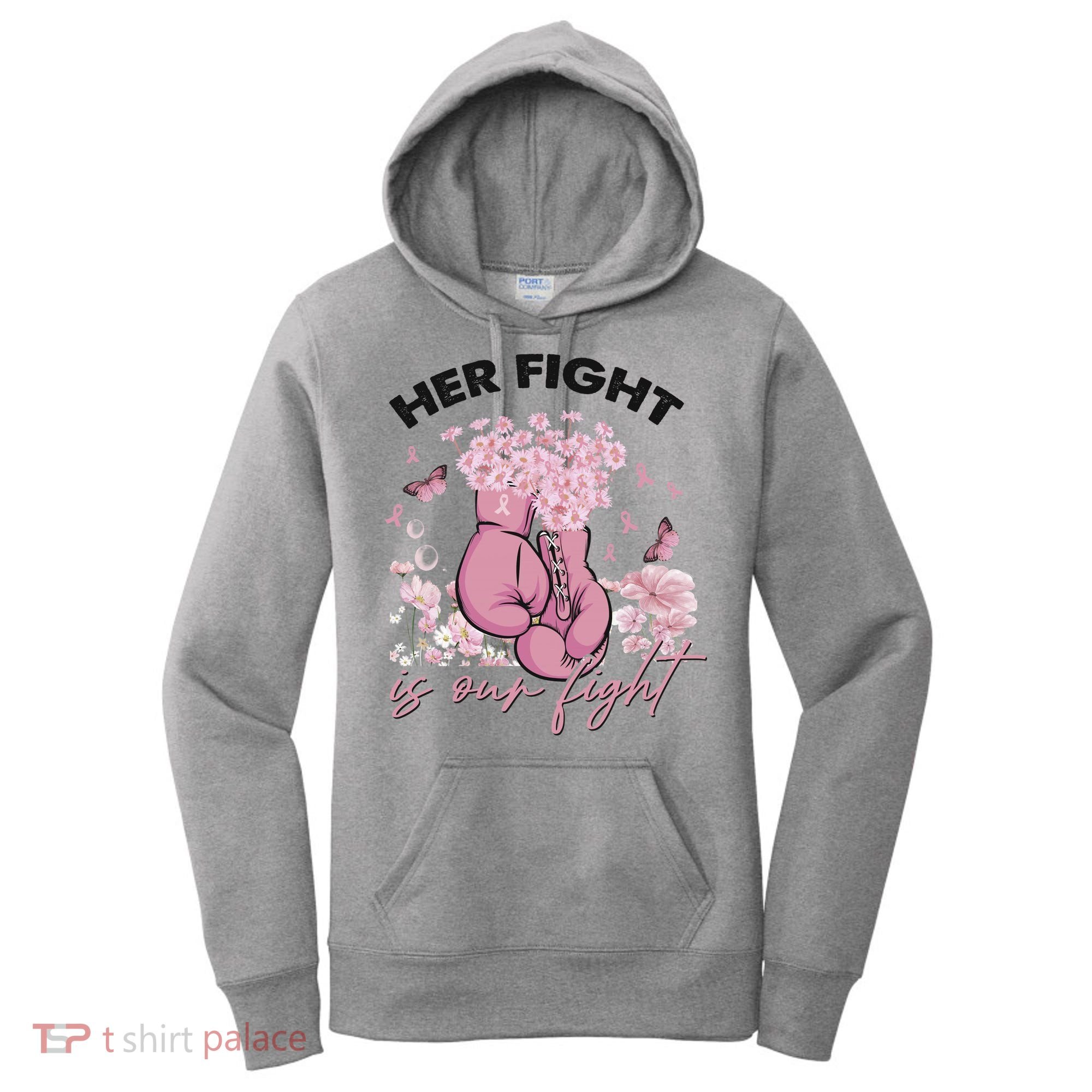 Breast Cancer Awareness Her Fight Is Our Fight Pink Ribbon Boxing Gloves Women's Hoodie