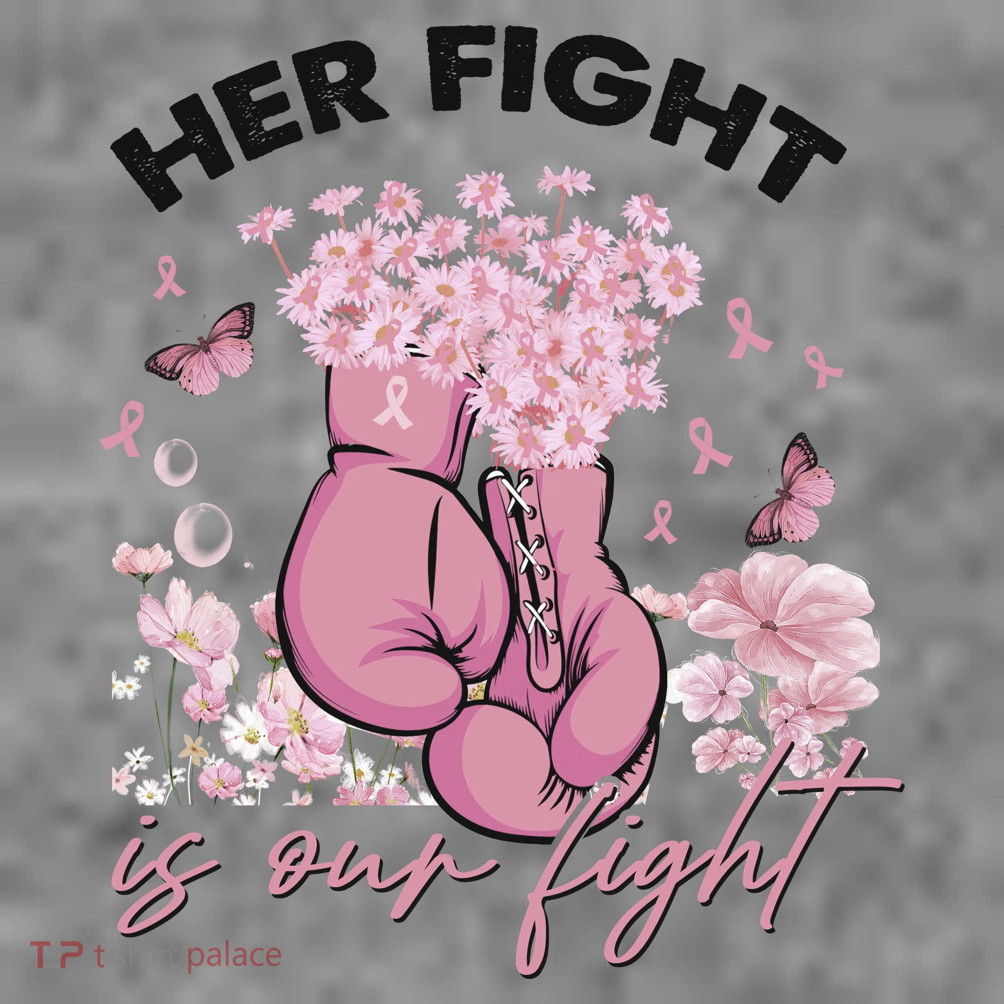 Breast Cancer Awareness Her Fight Is Our Fight Pink Ribbon Boxing Gloves Women's Hoodie