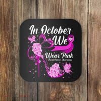 Breast Cancer Awareness In October We Wear Pink Flower High Heels Coaster thumb 0