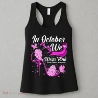 Breast Cancer Awareness In October We Wear Pink Flower High Heels Women's Tank Top thumb 3