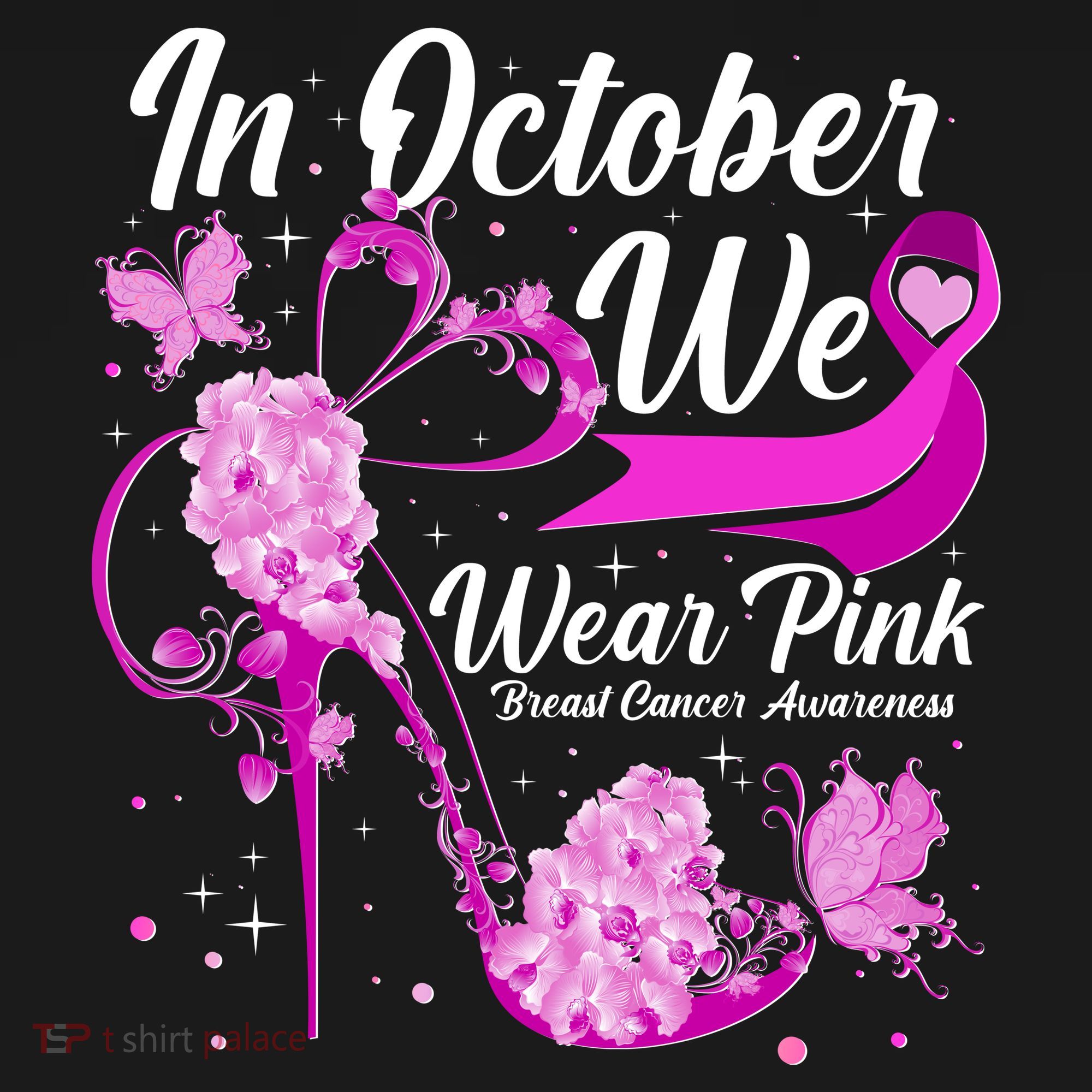 Breast Cancer Awareness In October We Wear Pink Flower High Heels Women's Tank Top
