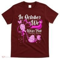 Breast Cancer Awareness In October We Wear Pink Flower High Heels T-Shirt thumb 0