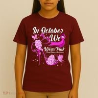 Breast Cancer Awareness In October We Wear Pink Flower High Heels T-Shirt thumb 4