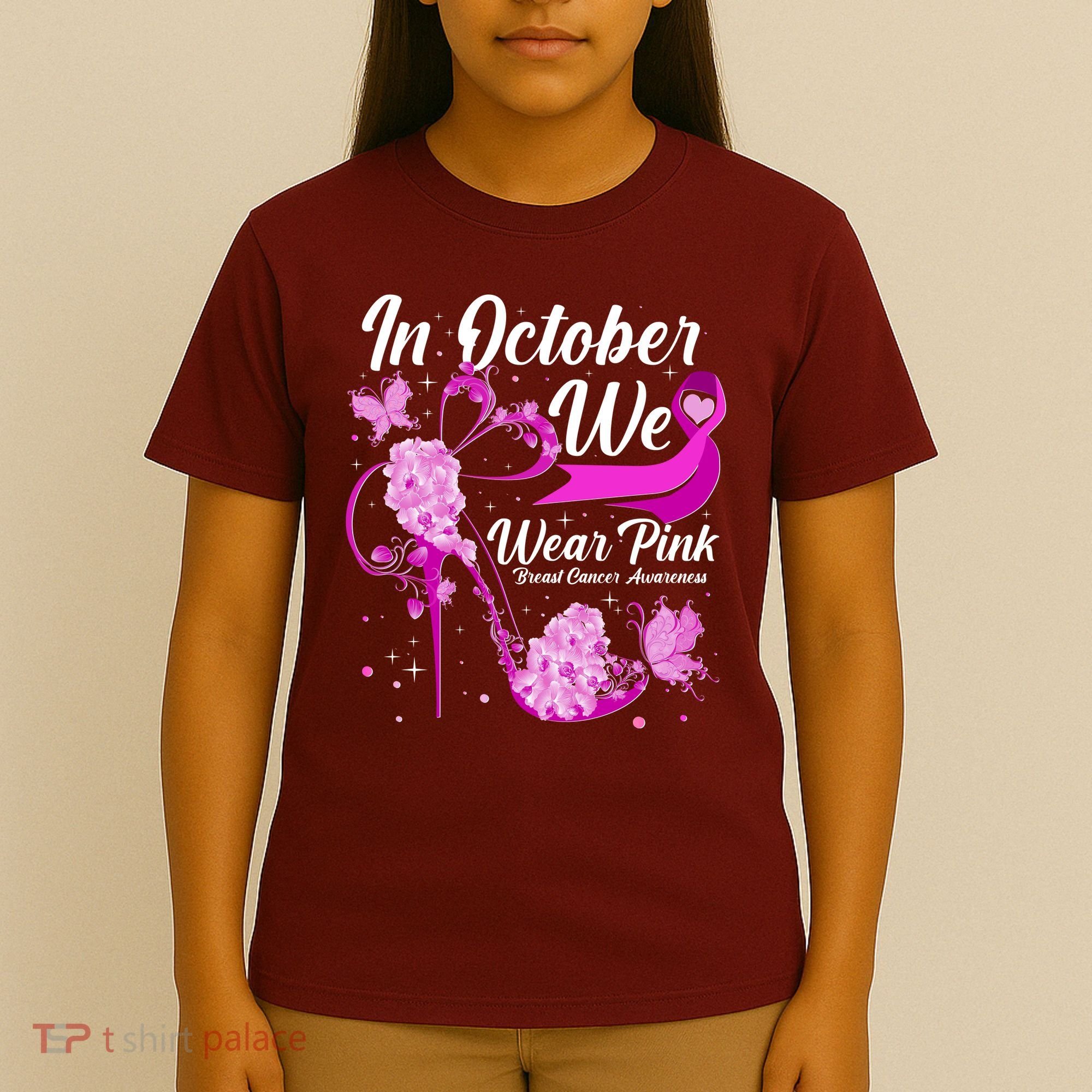 Breast Cancer Awareness In October We Wear Pink Flower High Heels T-Shirt
