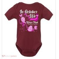 Breast Cancer Awareness In October We Wear Pink Flower High Heels Baby Bodysuit thumb 0