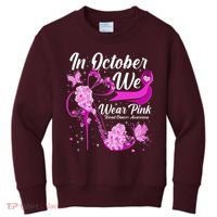 Breast Cancer Awareness In October We Wear Pink Flower High Heels Kids Sweatshirt thumb 0